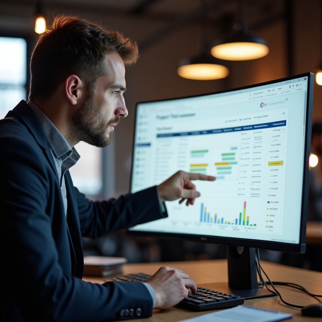 Projektmanager arbeitet an einem visuellen Dashboard
